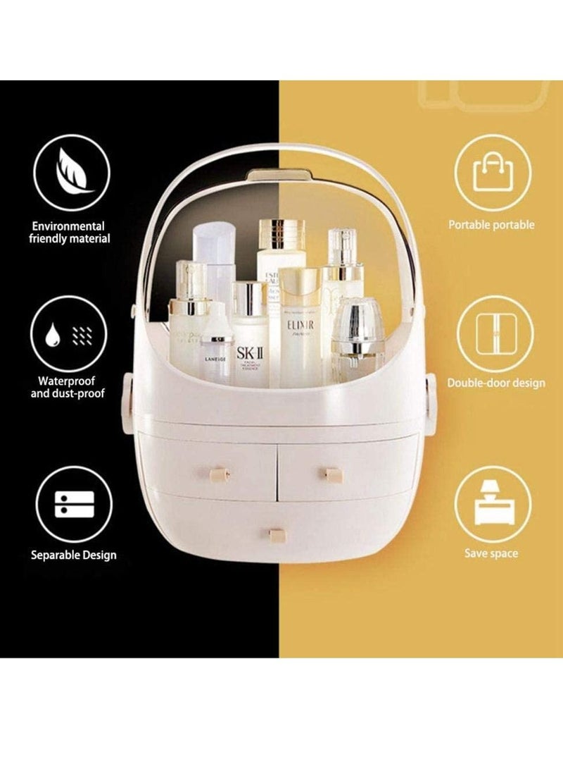 منظم مكياج كبير بتصميم عصري مع درج باللون الأبيض - Image 1