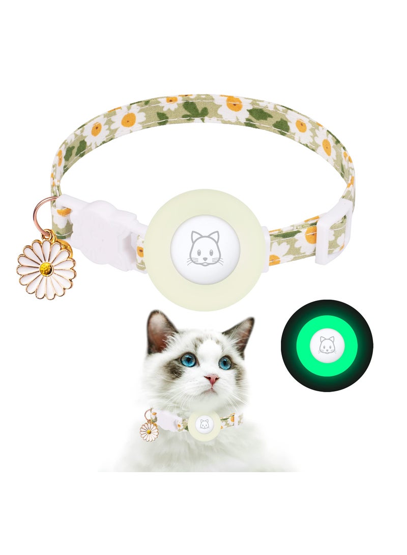 SYOSI Airtag Cat Collar, Kitten Collar Breakaway with Silicone Airtag Holder, Bells & Flower Charm for Girl Cats Boy Cats Small Dogs (Luminous Green)  - Image 1