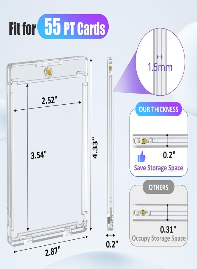 Superlong 55PT Magnetic Card Holder, 15 Pcs Upgraded One Touch Card Holders with U-V Protection, Hard Plastic Display Case with 2 Magnets Fit for Sport Game Trading Baseball Football Collect Storage - Image 2