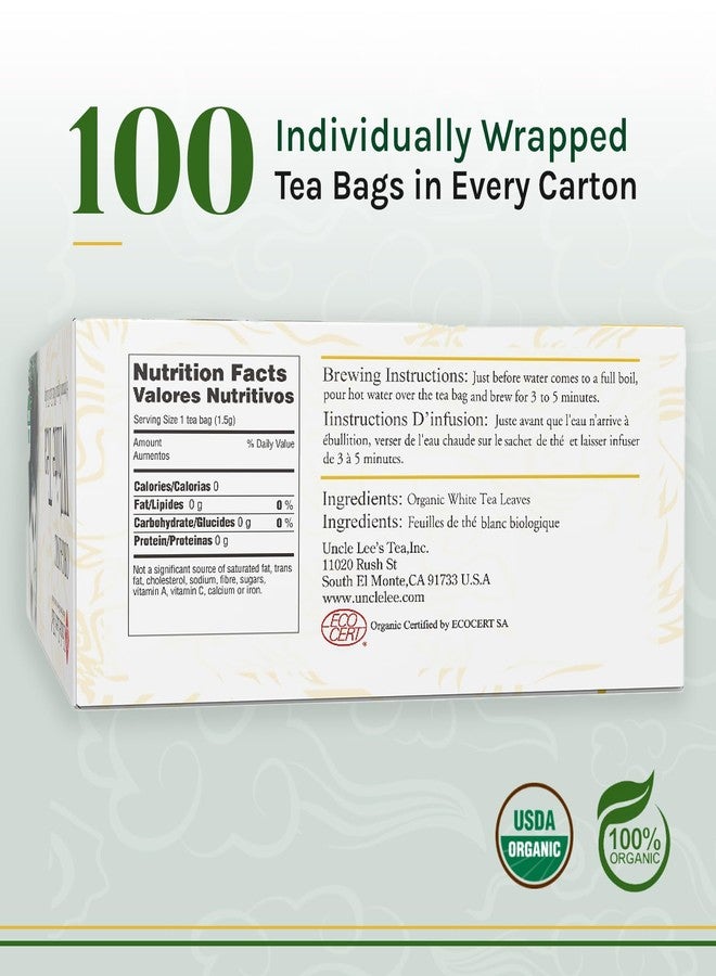 Uncle Lee's Tea Uncle Lee’s Organic White Tea - Premium Tea for Everyday Wellness, Low Caffeine, Antioxidant-Rich White Tea Bags, Individually Wrapped, 100 Count - Image 2