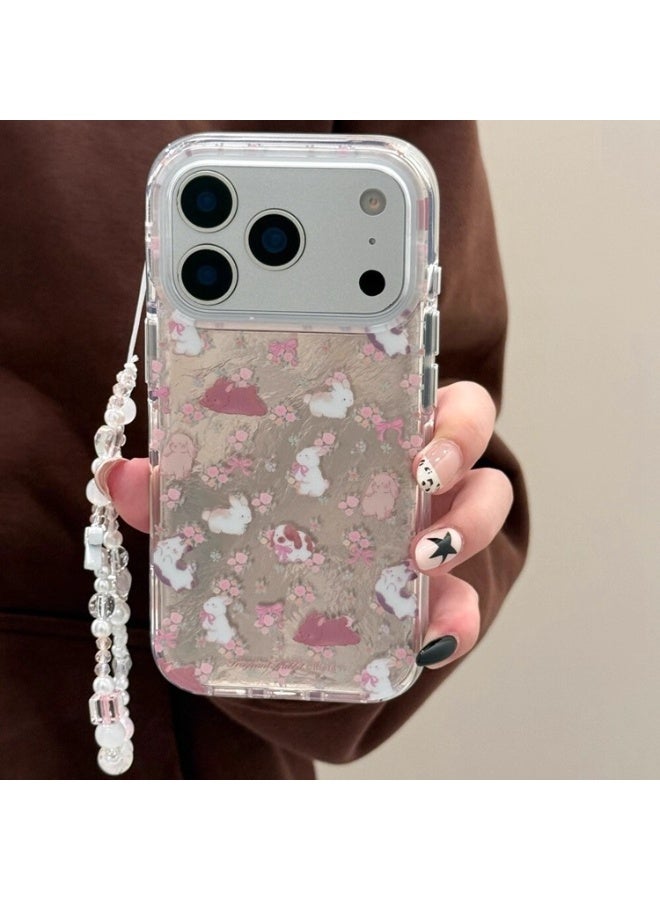 NIBEMINENT Protective TPU Case Cover For iPhone 15 Plus, Dream Shatter Flower Rabbit With Bracelet - Image 1