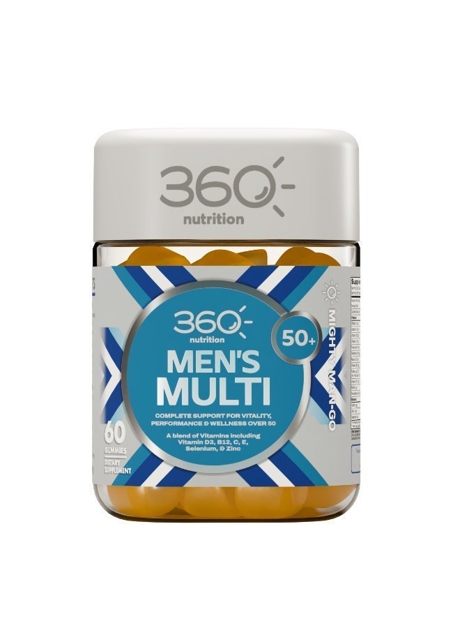 360 نيوترشن فيتامينات متعددة للرجال 50+ - 60 قطعة مضغ (جيميز) بنكهة المانجو والبرتقال - لدعم الطاقة، المناعة والتقدم الصحي في العمر - Image 1