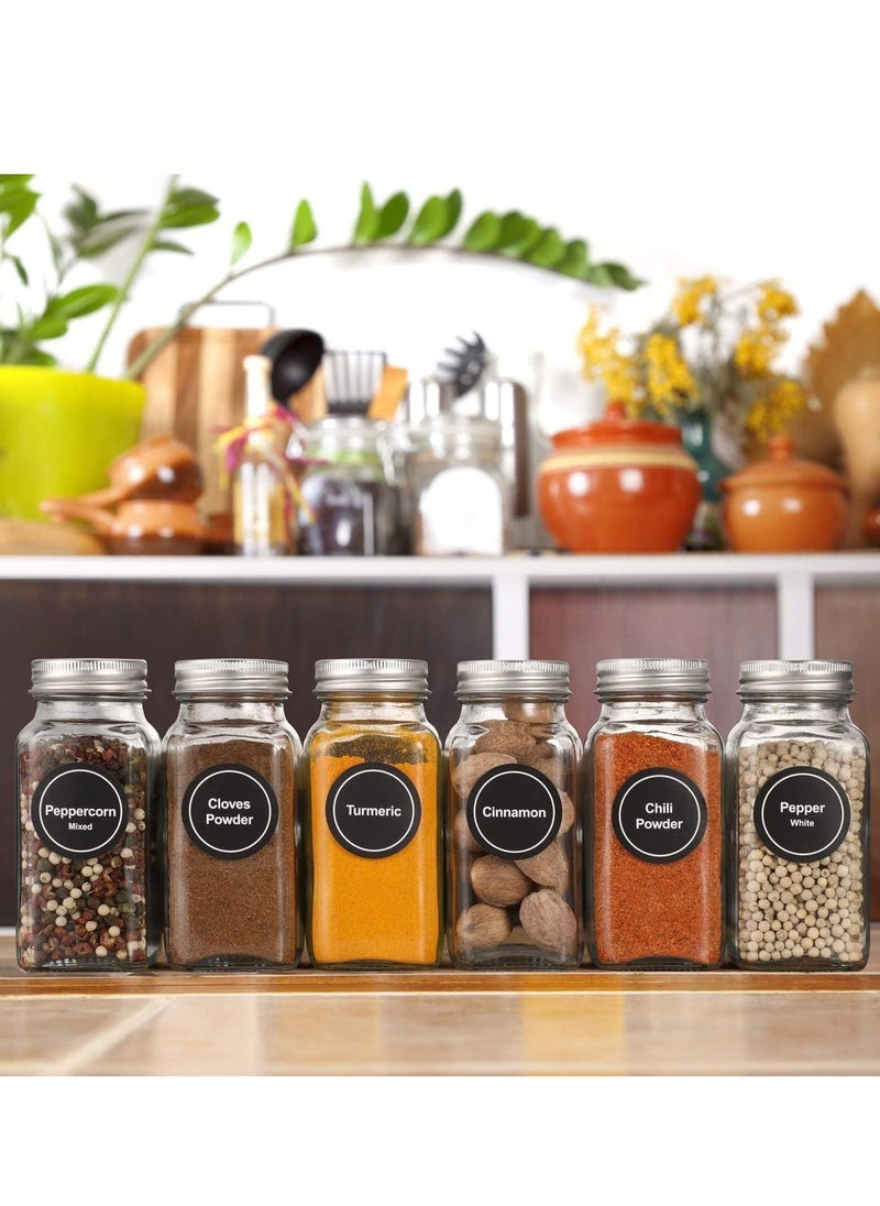 XiuWoo - 24-Piece Glass Spice Jars with 40 Labels Stickers 120ml Empty Square Spice Containers,24 Shaker Lids and Airtight Metal Caps, Paint Pen, Silicone Collapsible Funnel - Image 1