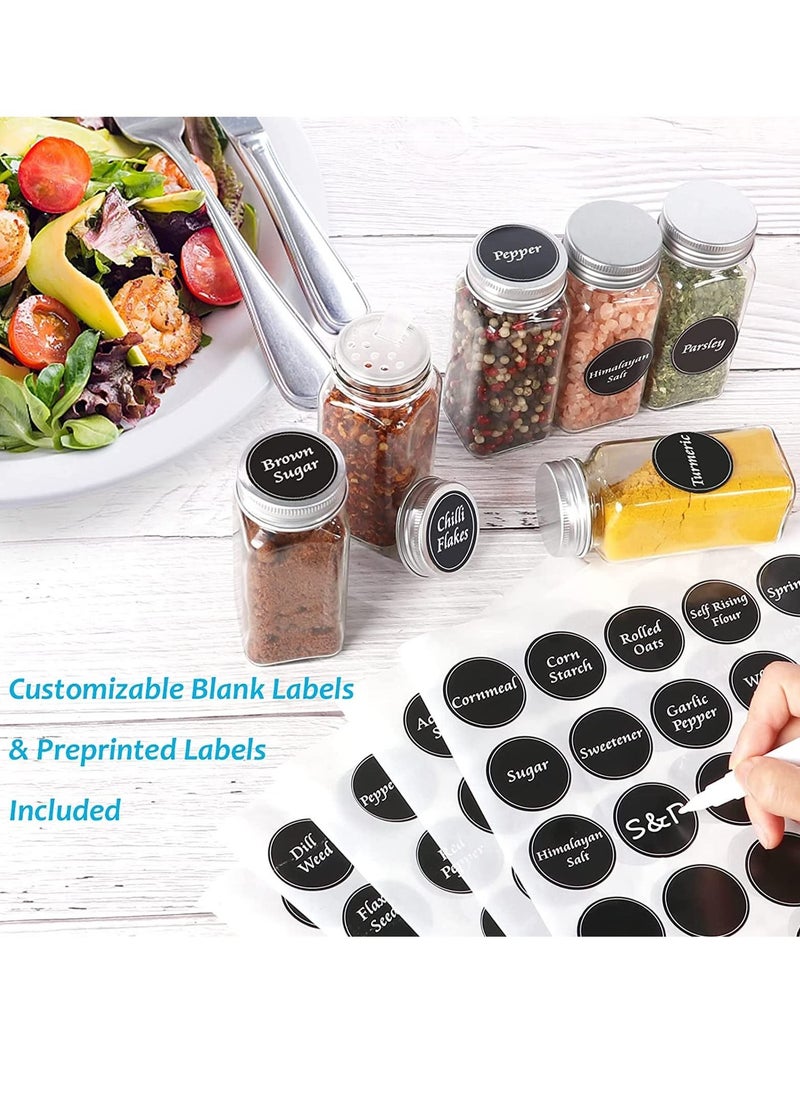 XiuWoo - 24-Piece Glass Spice Jars with 40 Labels Stickers 120ml Empty Square Spice Containers,24 Shaker Lids and Airtight Metal Caps, Paint Pen, Silicone Collapsible Funnel - Image 1
