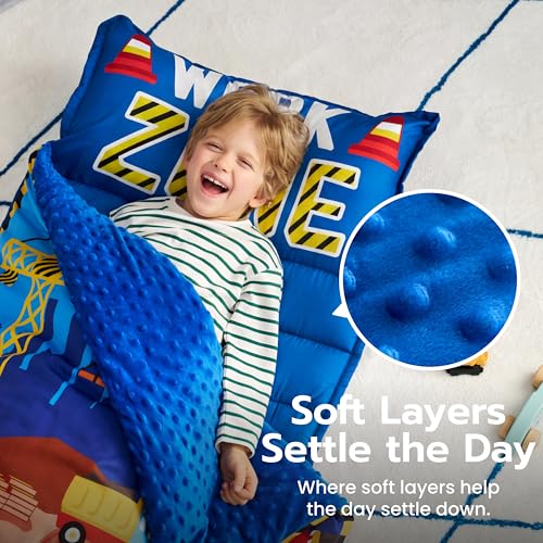 JOIEDOMI Toddler Sleeping Bag for Kids 55x30 Nap Mat with Removable Pillow and Minky Blanket for Toddler Ages 37 Roll Up Kids Sleeping Bag for Boys Girls Kindergarten Daycare Sleepover Vehicle - Image 5