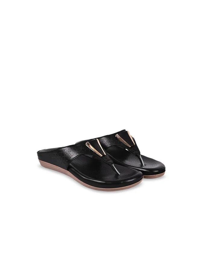 Shoetopia Shoetopia Women's  Flat Sandals – Comfortable Slip-On Toe Ring Design with Cut-Out Detailing Ladies Stylish Perforated Upper for Casual Footwear