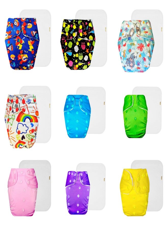 Dumbledo Premium Cloth Diaper with Cotton Insert (Pack of 9) | Dry Feel and Comfortable | Reusable & Washable | Adjustable Snaps | Designed by Moms | 3 Months - 3 Years | Unisex Baby - Image 1