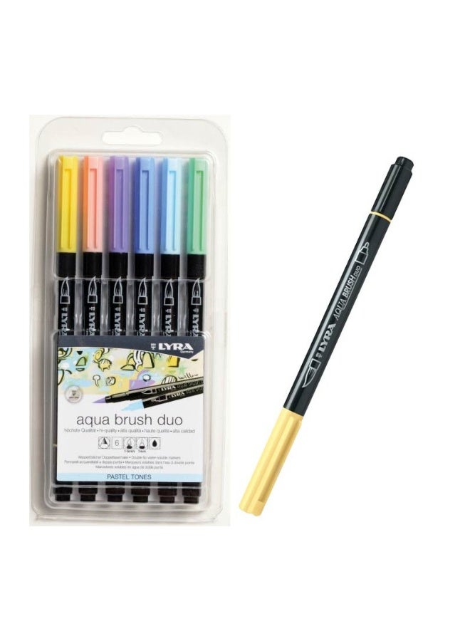 Lyra Aqua Brush Duo Markers - Pastel Tones, Set Of 6