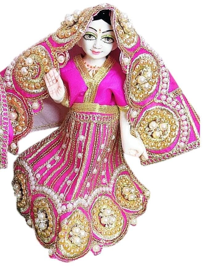 Partish Radha Krishna Heavy Dress | Poshak for Yugal Jodi | Radhe Krishna Ji Poshak (Dress Size 3 Inches for 5 Inches Murti, Magenta-E) - Image 4