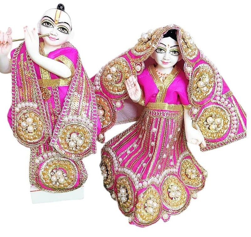 Partish Radha Krishna Heavy Dress | Poshak for Yugal Jodi | Radhe Krishna Ji Poshak (Dress Size 3 Inches for 5 Inches Murti, Magenta-E) - Image 2