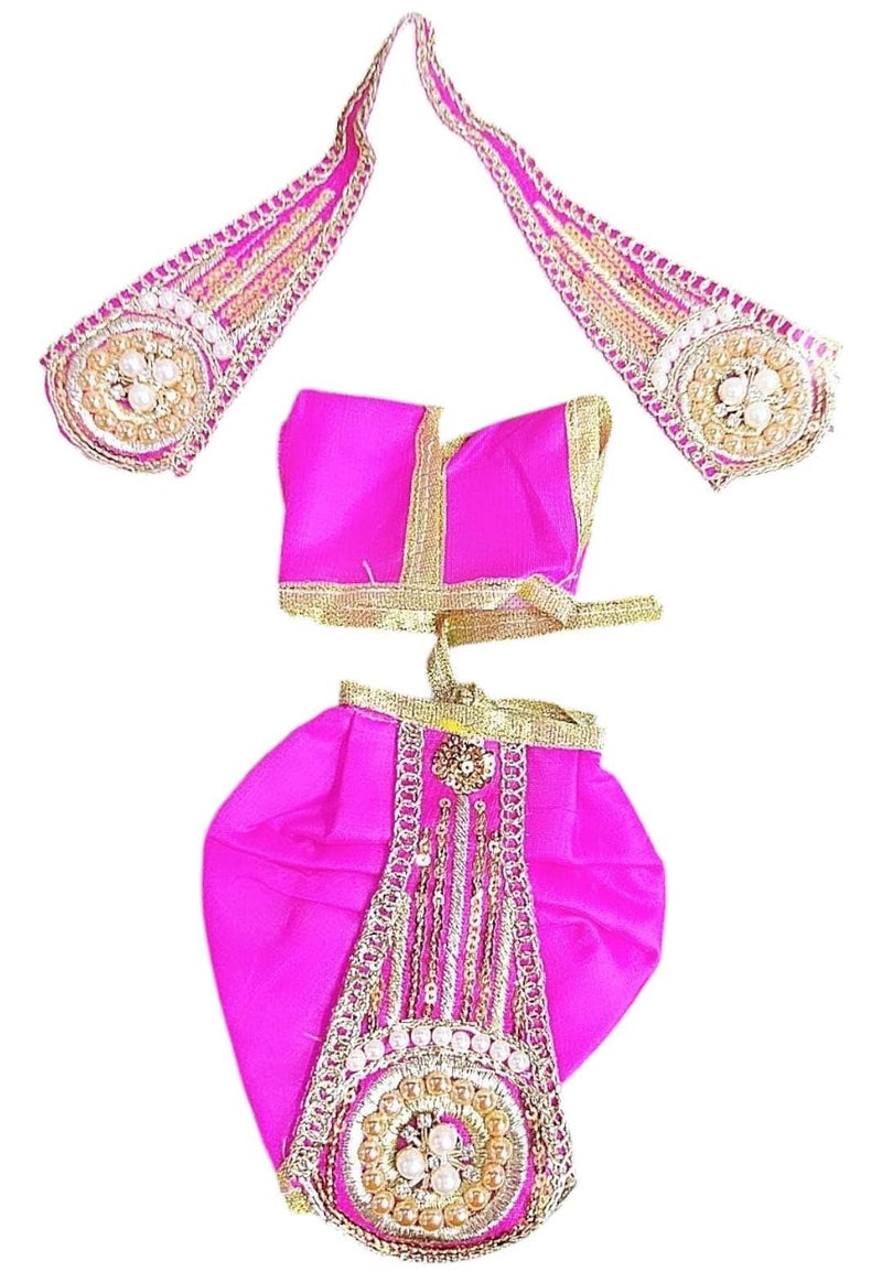 Partish Radha Krishna Heavy Dress | Poshak for Yugal Jodi | Radhe Krishna Ji Poshak (Dress Size 3 Inches for 5 Inches Murti, Magenta-E) - Image 5