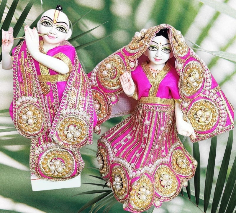 Partish Radha Krishna Heavy Dress | Poshak for Yugal Jodi | Radhe Krishna Ji Poshak (Dress Size 3 Inches for 5 Inches Murti, Magenta-E) - Image 1