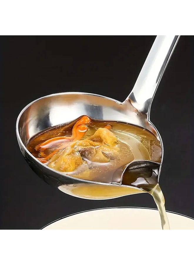 304 Stainless Steel Heavy Duty Oil Skimmer Ladle With Double Spout For Soup Broth Juice - Image 2