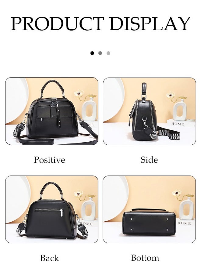 DUNISO Women's crossbody bag, PU leather handbag, shoulder bag, adjustable shoulder strap, suitable for storing mobile phones, power banks, umbrellas, cosmetics, 28 * 13 * 21cm, black  - Image 3