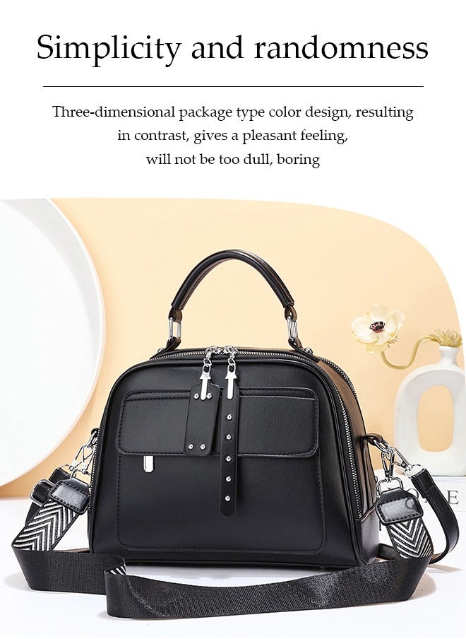 DUNISO Women's crossbody bag, PU leather handbag, shoulder bag, adjustable shoulder strap, suitable for storing mobile phones, power banks, umbrellas, cosmetics, 28 * 13 * 21cm, black  - Image 4