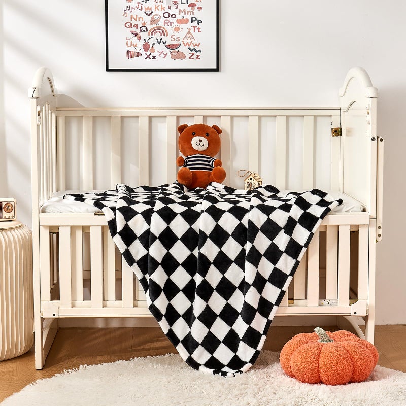 Yurhap Checkered Baby Blanket Fleece Baby Blankets for Boys Girls, Ultra Soft Cozy Fluffy Infant Toddler Newborn Receiving Blankets for Crib Stroller, 30''x40'', Black - Image 5