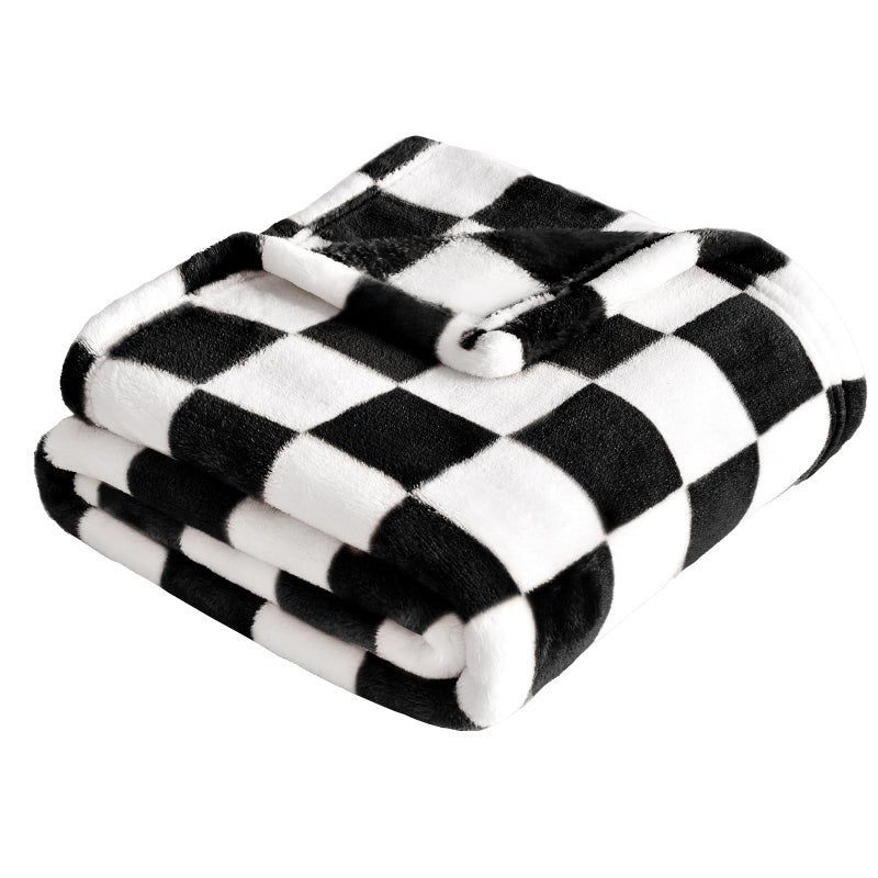 Yurhap Checkered Baby Blanket Fleece Baby Blankets for Boys Girls, Ultra Soft Cozy Fluffy Infant Toddler Newborn Receiving Blankets for Crib Stroller, 30''x40'', Black - Image 1