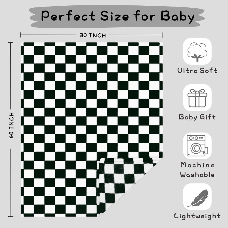 Yurhap Checkered Baby Blanket Fleece Baby Blankets for Boys Girls, Ultra Soft Cozy Fluffy Infant Toddler Newborn Receiving Blankets for Crib Stroller, 30''x40'', Black - Image 4