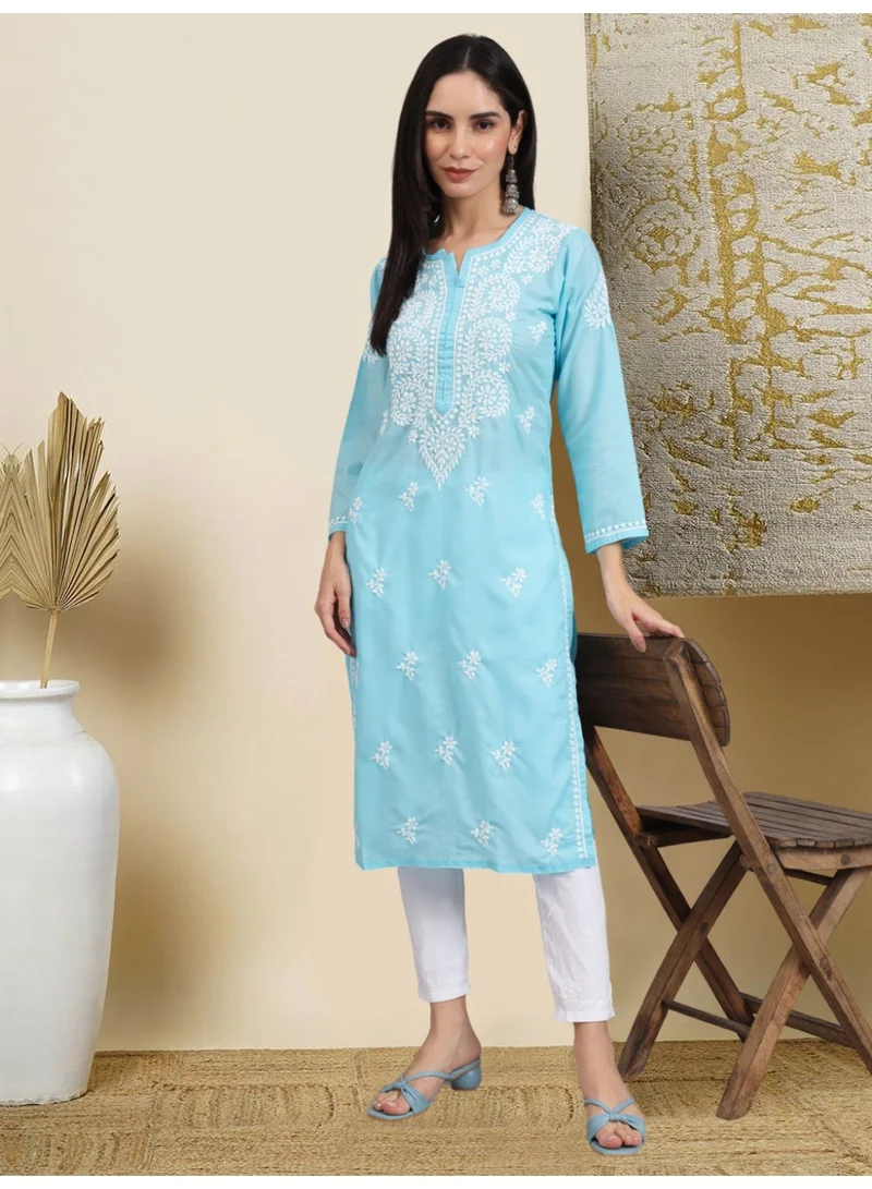 Alaya Skyblue Women Chikankari Hand Embroidered Cotton Kurta -AL3997 for Women | Best Price UAE