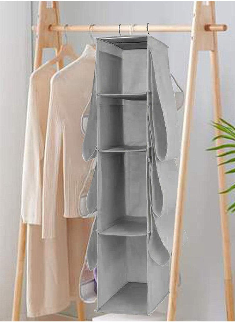 Swift 10 Grid Hanging Purse Handbag Storage Organizer Homewares Nonwoven, Shelf for Wardrobe, Household Storage Dust Bag, Space Saving, Hanging Shelves for Closet Light Grey  - Image 3