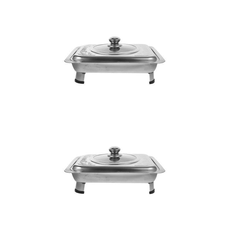 2 pcs Stainless Steel Buffet Dish Dish Tray Rectangular Canteen Basin with Cover - Image 4
