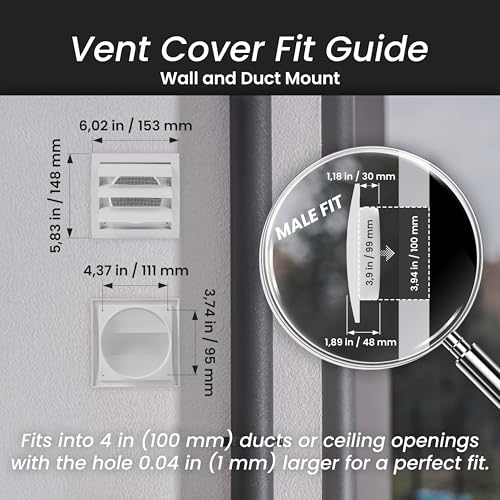Repa Market 4 Inch White Dryer Vent Hood/Duct Cover for Walls or Ducting/ABS Plastic Grille with Flaps & Insect Screen/Exhaust and Dryer Vent Covers for Indoor & Outdoor Use - Image 2