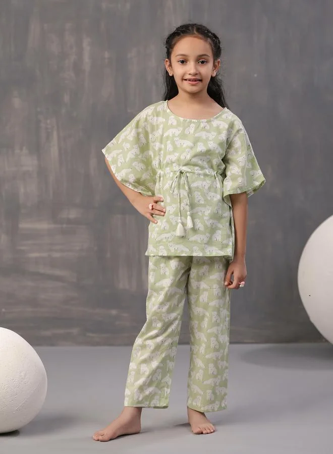 sanskrutihomes Bear Print Kaftan & Pyjama Set by Styli
