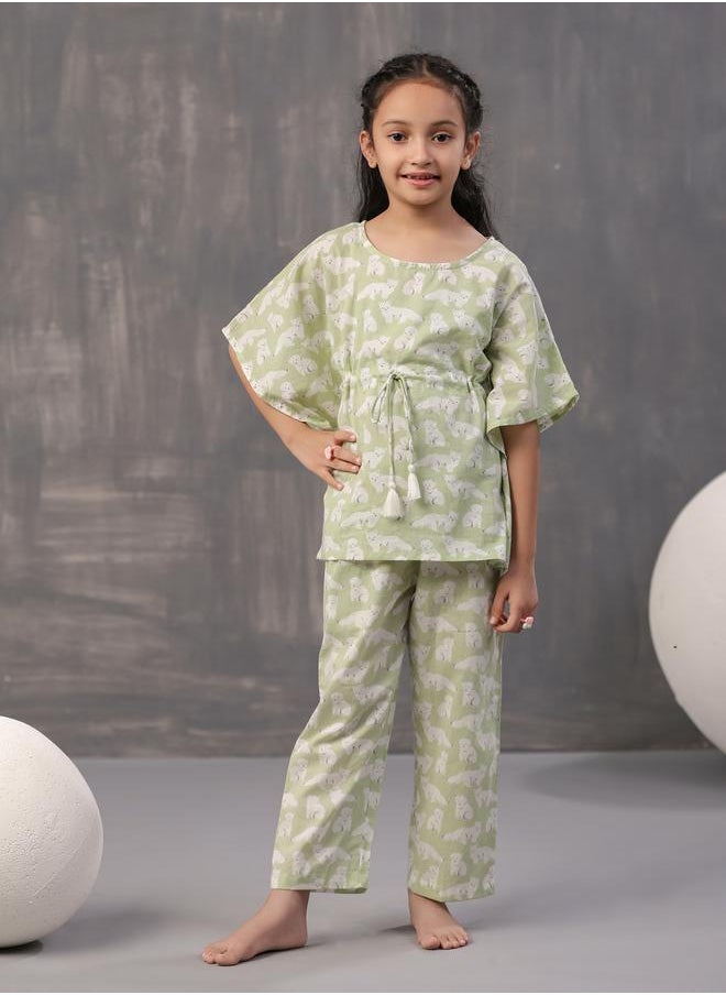 sanskrutihomes - Bear Print Kaftan & Pyjama Set by Styli - Image 1