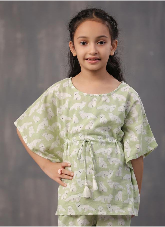 sanskrutihomes - Bear Print Kaftan & Pyjama Set by Styli - Image 1