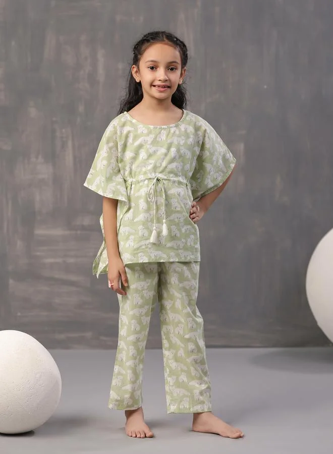 sanskrutihomes Bear Print Kaftan & Pyjama Set by Styli