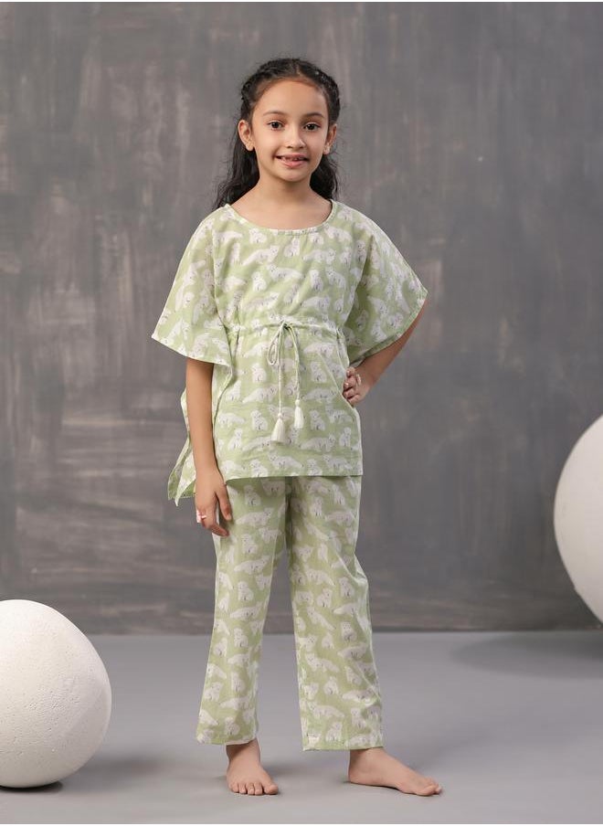 sanskrutihomes - Bear Print Kaftan & Pyjama Set by Styli - Image 1