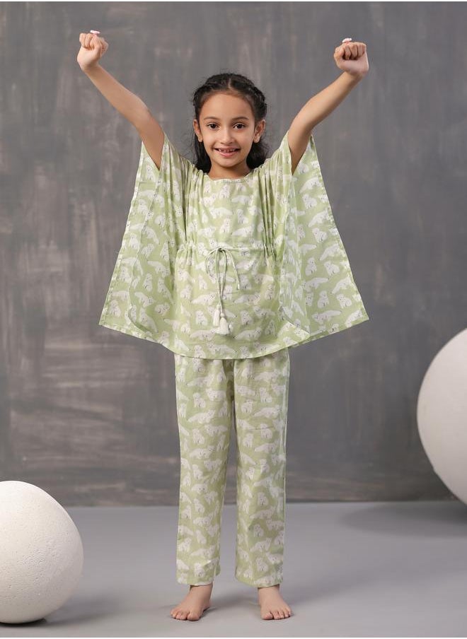 sanskrutihomes - Bear Print Kaftan & Pyjama Set by Styli - Image 1