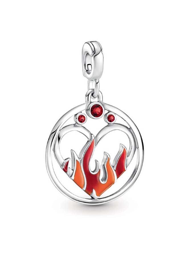 PANDORA Fire Sterling Silver Medallion with Salsa Red Crystal, Red And Orange Enamel 