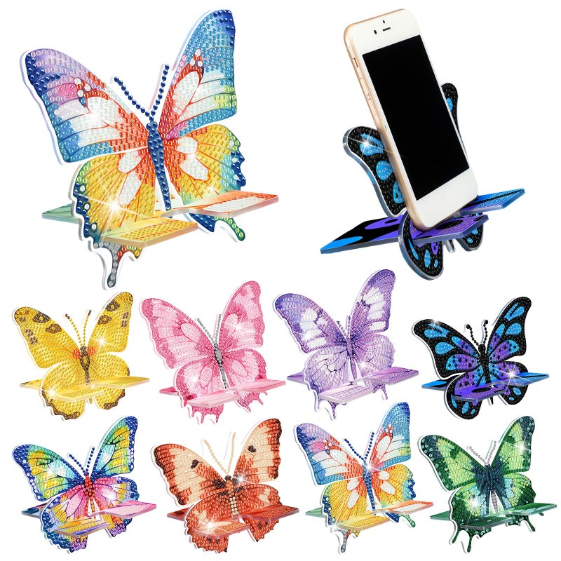 Kenning 8 Pcs Butterfly Diamond Painting Cell Phone Stand DIY 5D Full Crystal Acrylic Spring Diamond Art Phone Holders Kits for Beginner Adult DIY Craft Butterfly Lover Gift - Image 1
