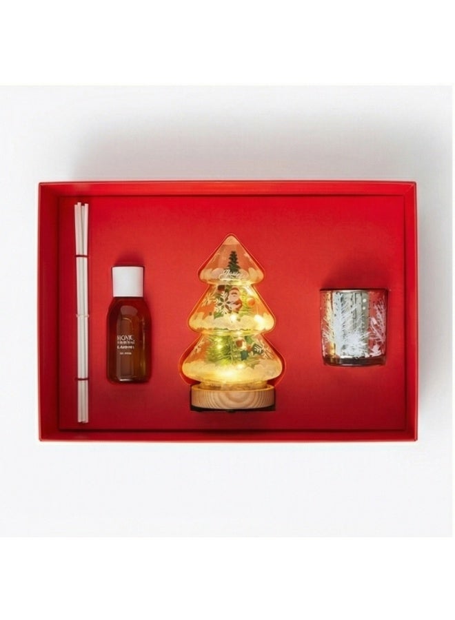 فيرنز أن بيتالز FnP Exclusive Christmas Gift Box (Red) - Reed Diffuser, Candle & Christmas snowball tree lamp - Image 2