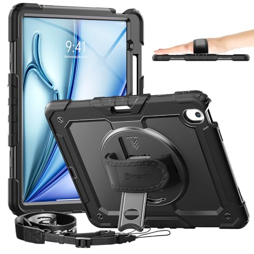 timecity for iPad Air 13 Inch Case M4 2026/ M3 2025/ M2 2024, 360° Rotating Stand, Pencil Holder & Wireless Charging, Shockproof with Screen Protector & Shoulder Strap - for Designers, Black - Image 1