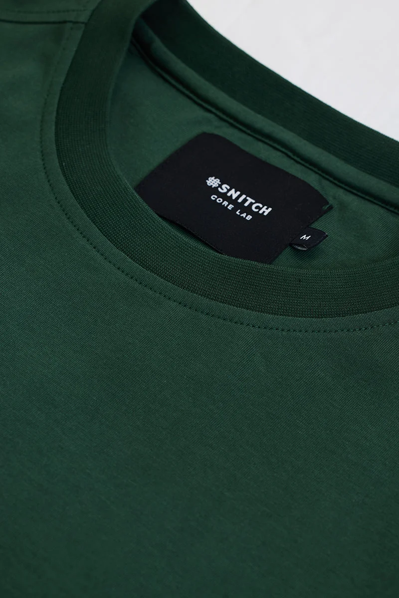 سنيتش Dark Green Solid Half Sleeve Slim Fit Casual T-Shirt