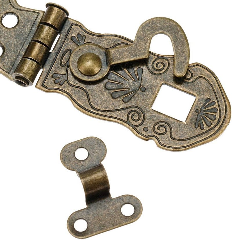 Tiazza 2Pcs Vintage Style Notebook Hasp 90 Degree Hardware Bronze Tone Metal Antique Latch Diary Jewelry Wood Box Catch Latch Hook Lock Hasp Decor - Image 2