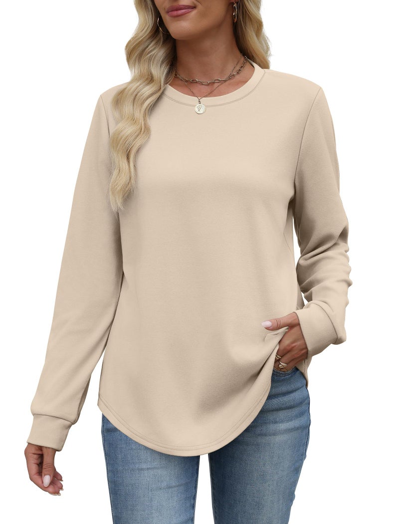 WIHOLL Womens Sweatshirts Crewneck Fall Shirts 2025 Soft Sweaters Comfy Long Tunic Tops for Leggings Cream S - Image 2