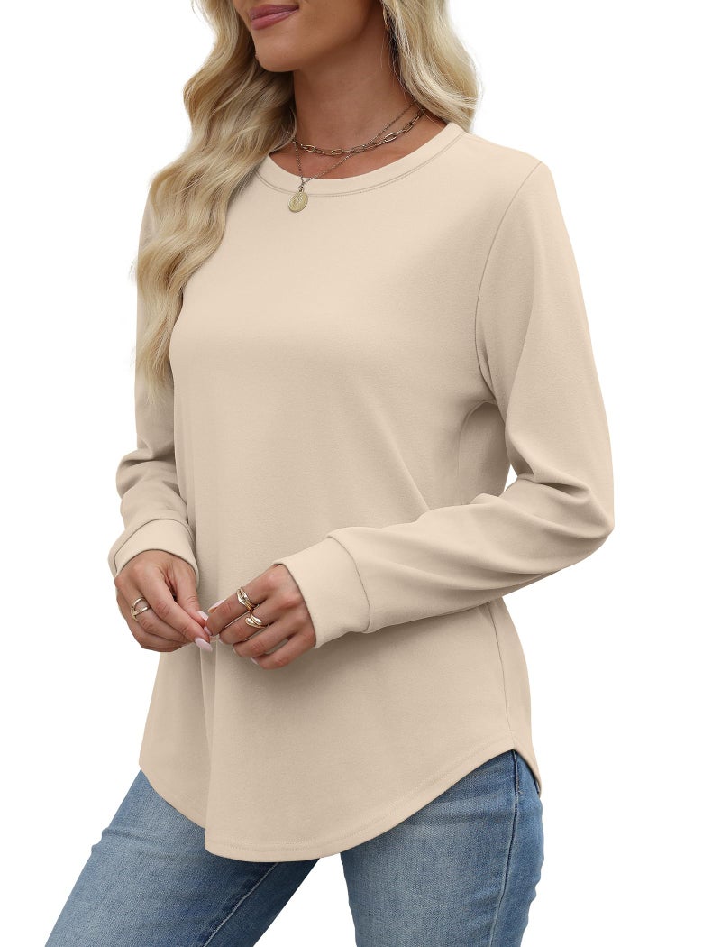 WIHOLL Womens Sweatshirts Crewneck Fall Shirts 2025 Soft Sweaters Comfy Long Tunic Tops for Leggings Cream S - Image 5