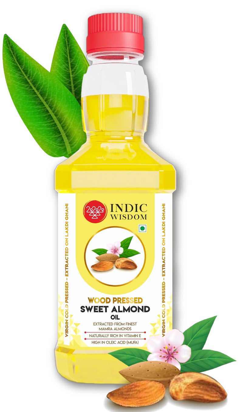 IndicWisdom Wood Pressed Sweet Almond Oil 200 ml (Cold Pressed Sweet Almond Oil - Extracted on Wooden Churner) - Image 1