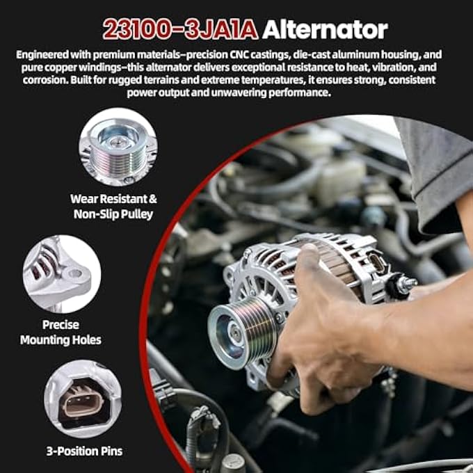 FuseRish 23100-3JA1A Alternator 150A 12V Compatible with Nissan Murano 2015-2017, Pathfinder 2013-2017, for Infiniti QX60 2014-2016, JX35 2013, 2.5L 3.5L 7-Groove Pulley Replace A003TJ3991, 11538N - Image 4