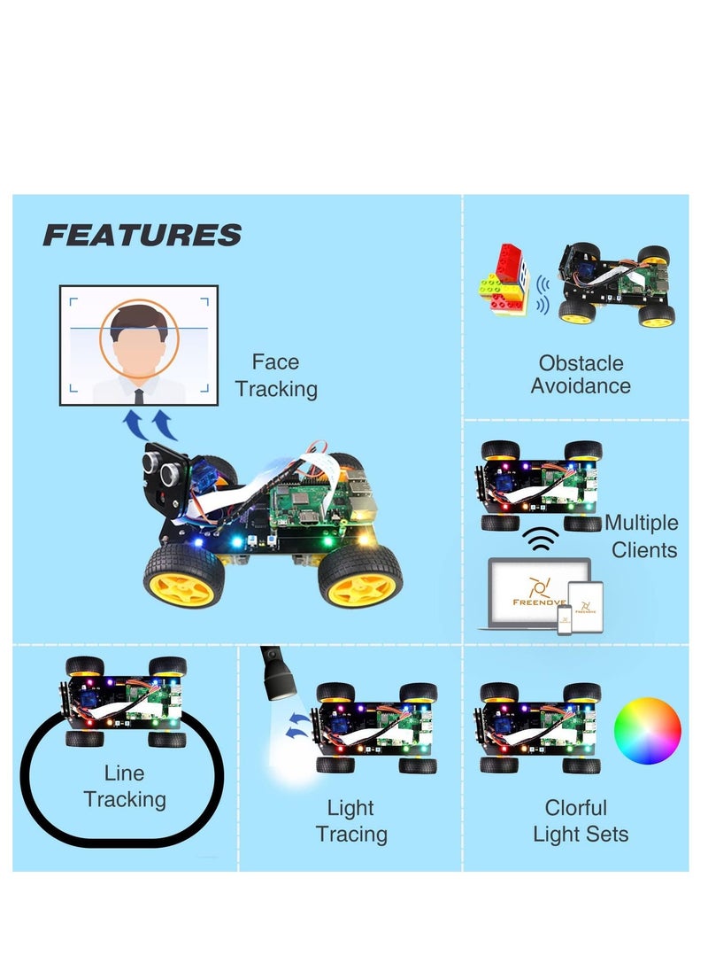 FREENOVE Freenove 4WD Smart Car Kit for Raspberry Pi 4, B 3, B+, B, A+, Face Tracking, Line Tracking, Light Tracing, Obstacle Avoidance, Colorful Light, Ultrasonic Camera Servo, Raspberry Pi NOT Included  - Image 3