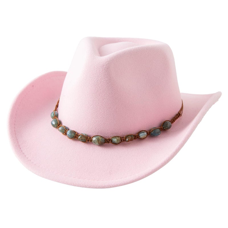 Jastore Western Cowboy Hat for Kids Girl Boy Classic Fedora Hat Felt Cowgirls Hats with Two Decorative Bands (US, Age, 6 Years, 12 Years, Light Pink) - Image 3