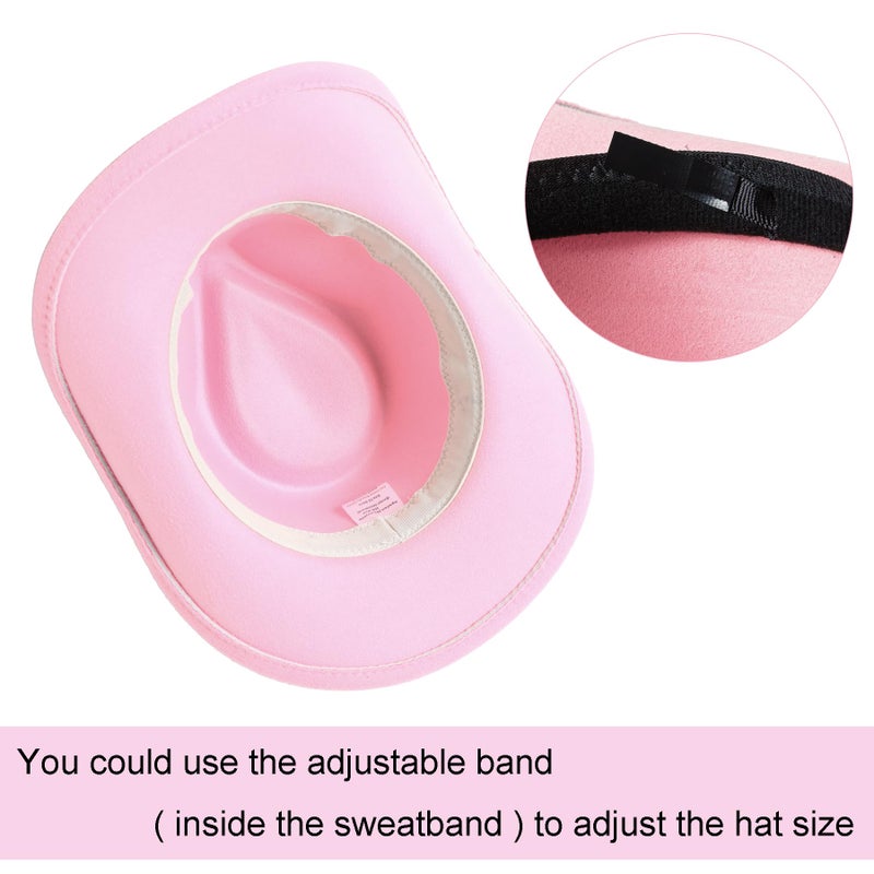 Jastore Western Cowboy Hat for Kids Girl Boy Classic Fedora Hat Felt Cowgirls Hats with Two Decorative Bands (US, Age, 6 Years, 12 Years, Light Pink) - Image 4