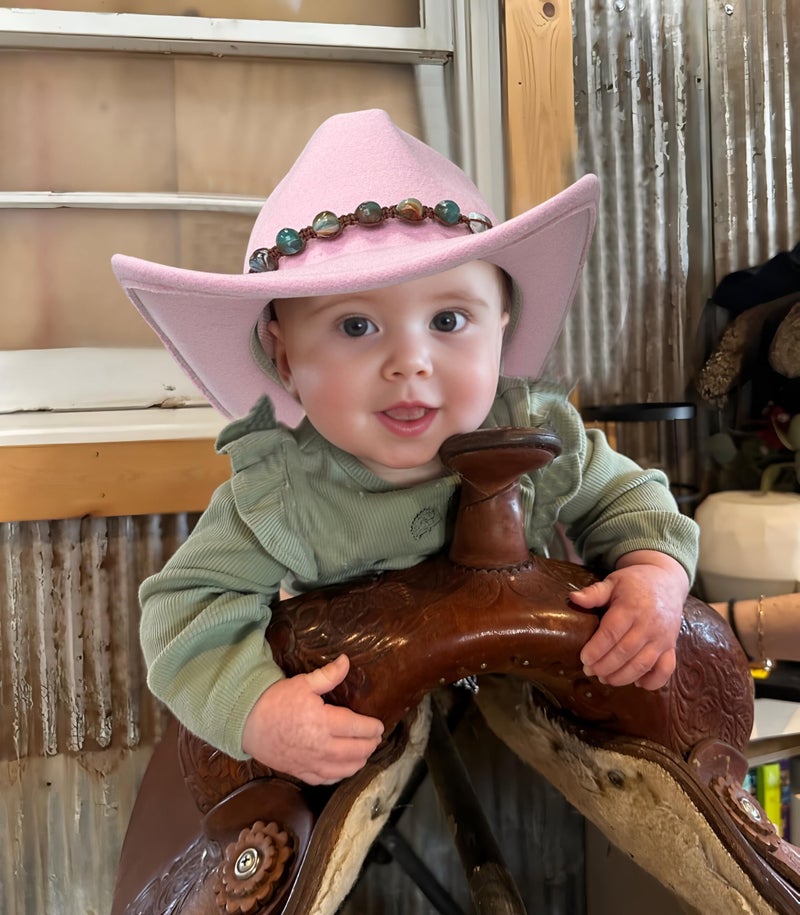 Jastore Western Cowboy Hat for Kids Girl Boy Classic Fedora Hat Felt Cowgirls Hats with Two Decorative Bands (US, Age, 6 Years, 12 Years, Light Pink) - Image 5