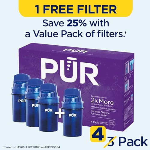 Pur فلتر استبدال إبريق وموزع مياه PUR 4-pack، فلتر مياه PUR الأصلي، ترشيح قوي وسريع 2 في 1، قيمة 8 أشهر، أزرق (PPF900Z4) - Image 2