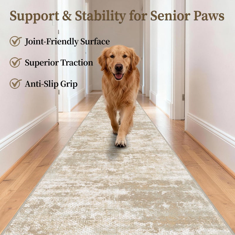 TTelephant Non Slip Floor Runners for Dogs 2.6x12 Washable Runner Rug Abstract, Joint Support for Senior Dogs, Woven, Extra Grip Traction Runners for Hallway, Entryway, Walkway, Beige/Yellow - Image 2