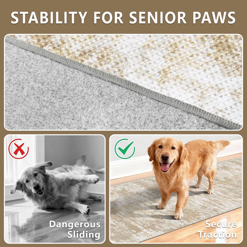 TTelephant Non Slip Floor Runners for Dogs 2.6x12 Washable Runner Rug Abstract, Joint Support for Senior Dogs, Woven, Extra Grip Traction Runners for Hallway, Entryway, Walkway, Beige/Yellow - Image 3