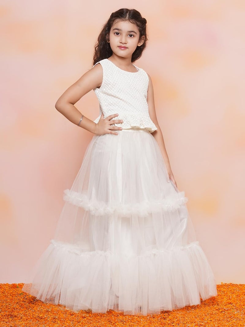 AJ DEZINES Kids Ethnic Wear Chiffli Chikankari Printed White Lehenga Ghagra Choli Set For Girls (G-LH08-WHITE-38) - Image 5